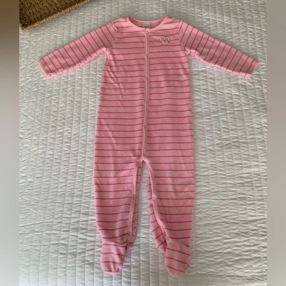 Vintage Oshkosh Baby Footed Sleeper Girls XXL 18M Pink Terry Cloth PJ Striped
